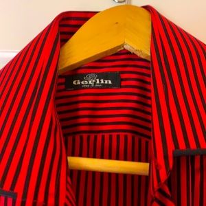 Gerlin red and black stripe silk shirt w black piping - PRICE FIRM